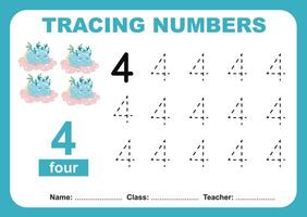 Tracing the Numbers. Tracing activity for children. Learning about number. vector