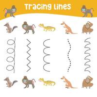 Tracing lines activity for children. Tracing lines worksheet for kids. Learning activity vector