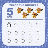 Tracing the Numbers. Tracing activity for children. Learning about number. vector