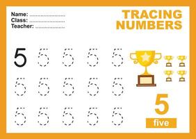 Tracing the Numbers. Tracing activity for children. Learning about number. vector