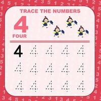 Tracing the Numbers. Tracing activity for children. Learning about number. vector