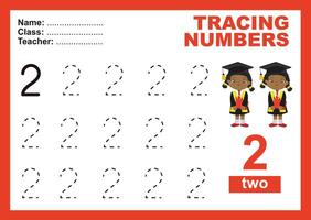 Tracing the Numbers. Tracing activity for children. Learning about number. vector