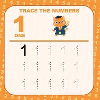 Tracing the Numbers. Tracing activity for children. Learning about number. vector