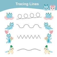 Tracing lines activity for children. Tracing lines worksheet for kids. Learning activity vector