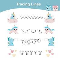 Tracing lines activity for children. Tracing lines worksheet for kids. Learning activity vector