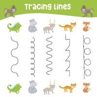 Tracing lines activity for children. Tracing lines worksheet for kids. Learning activity vector