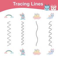 Tracing lines activity for children. Tracing lines worksheet for kids. Learning activity vector