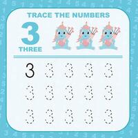 Tracing the Numbers. Tracing activity for children. Learning about number. vector