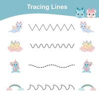 Tracing lines activity for children. Tracing lines worksheet for kids. Learning activity vector