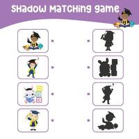 Printable worksheet for children. Shadow matching worksheet for learning about shadow. Motoric activity for kid. vector