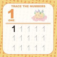 Tracing the Numbers. Tracing activity for children. Learning about number. vector