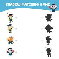 Printable worksheet for children. Shadow matching worksheet for learning about shadow. Motoric activity for kid. vector