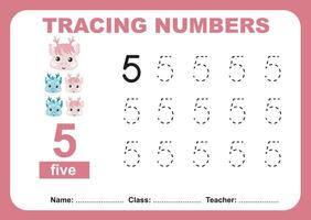 Tracing number worksheet. Learning about number, Tracing practice for children vector