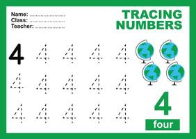 Tracing the Numbers. Tracing activity for children. Learning about number. vector