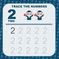 Tracing the Numbers. Tracing activity for children. Learning about number. vector