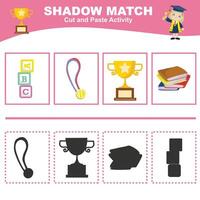 Printable worksheet for children. Shadow matching worksheet for learning about shadow. Motoric activity for kid. vector