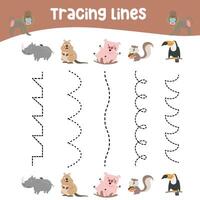 Tracing lines activity for children. Tracing lines worksheet for kids. Learning activity vector