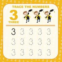 Tracing the Numbers. Tracing activity for children. Learning about number. vector