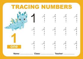 Tracing number worksheet. Learning about number, Tracing practice for children vector