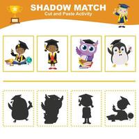 Printable worksheet for children. Shadow matching worksheet for learning about shadow. Motoric activity for kid. vector