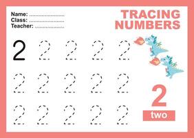 Tracing number worksheet. Learning about number, Tracing practice for children vector