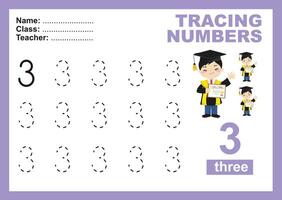 Tracing the Numbers. Tracing activity for children. Learning about number. vector