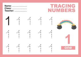 Tracing number worksheet. Learning about number, Tracing practice for children vector