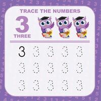 Tracing the Numbers. Tracing activity for children. Learning about number. vector