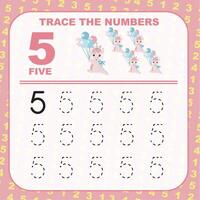 Tracing number worksheet. Learning about number, Tracing practice for children vector