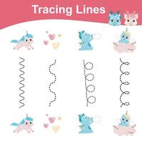 Tracing lines activity for children. Tracing lines worksheet for kids. Learning activity vector