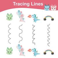 Tracing lines activity for children. Tracing lines worksheet for kids. Learning activity vector