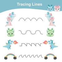 Tracing lines activity for children. Tracing lines worksheet for kids. Learning activity vector