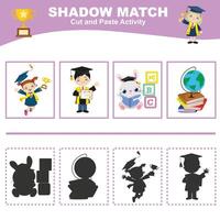 Printable worksheet for children. Shadow matching worksheet for learning about shadow. Motoric activity for kid. vector