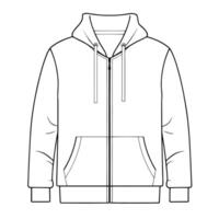 outline of a zip-up hoodie sweatshirt icon. vector