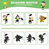 Printable worksheet for children. Shadow matching worksheet for learning about shadow. Motoric activity for kid. vector