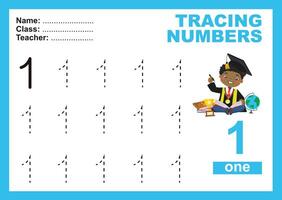 Tracing the Numbers. Tracing activity for children. Learning about number. vector