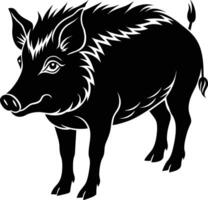 Black and white illustration of a wild boar vector