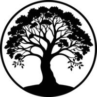 A black silhouette of a circle tree vector