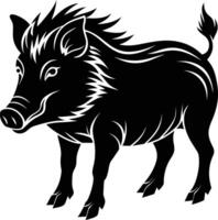 Black and white illustration of a wild boar vector