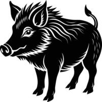 Black and white illustration of a wild boar vector