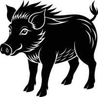 Black and white illustration of a wild boar vector