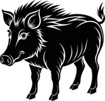 Black and white illustration of a wild boar vector