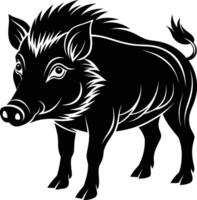 Black and white illustration of a wild boar vector