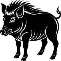 Black and white illustration of a wild boar vector