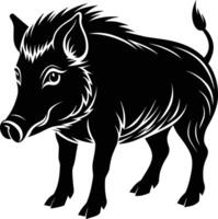 Black and white illustration of a wild boar vector