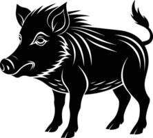 Black and white illustration of a wild boar vector