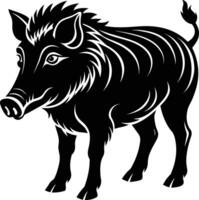 Black and white illustration of a wild boar vector