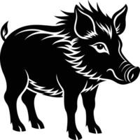 Black and white illustration of a wild boar vector