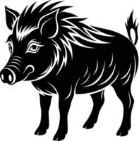 Black and white illustration of a wild boar vector