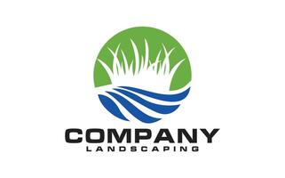 landscape logo for lawn or gardening business design template vector